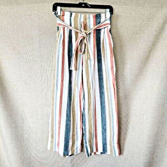 Madewell linen blend Pants Multicolor Striped Wide Leg pockets Womens Size S - Picture 2 of 10